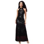 Globus Women Black Embellished Party Halter Neck Maxi Dress-3640665003