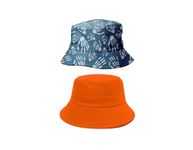 Bucket Hat Unisex Cotton Smile face Summer Hat Fisherman Reversible Hat Travel Bucket Beach Sun Hat Outdoor Cap for Men and Women (Orange, Blue F)