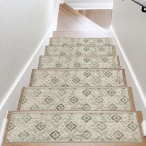 COSY HOMEER Stair Treads for Wooden Steps Indoor, Non-Slip Carpet Stair Runners with TPE Backing, Soft Peel & Stick Stair Treads for Kids, Elders, and Pets (15pc, Meadow)