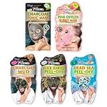 7th Heaven Beauty Bundle Skincare Set - 5 x Face Masks Gift Set - Charcoal Tonic Face Mask, Pink Oxygen Bubble Mask, Charcoal Mud Mask, Black Seaweed & Dead Sea Peel Off Face Masks