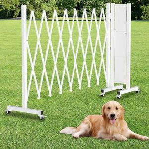 Expandable Driveway Gate, Portable Barricade Gate with Casters, Metal Folding Security Gate, 209" Wide Aluminum Expandable Garden Fence, Outdoor Dog Fence for Yard (White, 213)