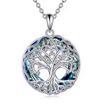 YFN Tree of Life Necklace 925 Sterling Silver Blue Crystal Celtic Pendant Fashion Jewellery Gifts for Women Girls Mum Daughter