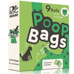 PetVogue Dog Poop Bags For Waste Refuse Cleanup Pooper Scooper Bag,Doggy Roll Replacements For Puppy Walking,Leak Proof & Tear Resistant,Thick Plastic|Set Of 9 Rolls - 135 Dog Poop Bags With Dispenser