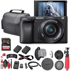 Sony a6400 Mirrorless Camera with 16-50mm Lens with Real-Time Eye Auto Focus, 4K Video (ILCE-6400L/B) + 64GB Memory Card + NP-FW50 Battery + Charger + Case + Flexible Tripod + More (Renewed)