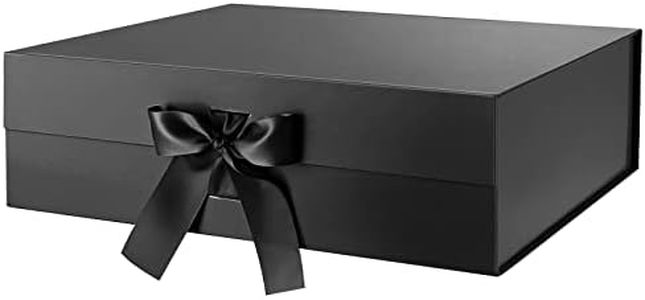 MALICPLUS Extra Large Gift Box 41.4x36x12.7 CM, Gift Box with Ribbon, Extra Large Gift Box with Lid, Gift Box for Clothes and Large Gifts (Glossy Black)