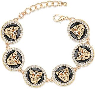 OSCCI Women's Colorful Enamel Leopard Heads Bracelet Statement Hip Hop Gold linked Chain Cocktail Costume Club Jewelry (Black-6 heads)