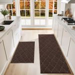 COSY HOMEER Soft Kitchen Rugs Set of 2 Non Slip 24"x35"+24"x60",Brown