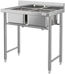 RIEDHOFF Stainless Steel Utility Sink with 2 Compartments, [Wide Compartment] Commercial Kitchen Sink for Laundry, Backyard, Garage, Restaurant, Outdoor -Bowl 16" L x 14" W x 9" H