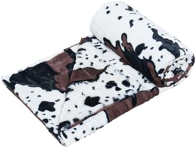 Home Soft Things Cow Print Blanket Throws Animal Black White Brown Throw for Chair Bedroom Living Room Sofa Couch Bed Outdoor Double Sided Faux Fur Fleece Soft Cozy Throw Blanket, 50" x 60"