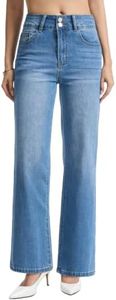 VIPONES Womens Jeans High Waisted Stretchy Wide Leg Denim Pants Blue