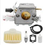 503283208 Carburetor Replacement for Husqvarna 340 340E 345 345E 346XP 350 350EPA 351 353 353EPA Chainsaw Replacement for ZAMA C3-El18 C3- EL42 Single Tube Carburetor with Air Filter&Fuel Line