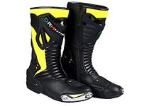 Mens Motorbike/Motorcycle Racing Leather Sport Shoes/Boots Yellow, 7 UK (MBRS2414)