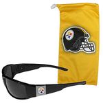 NFL Siskiyou Sports Fan Shop Pittsburgh Steelers Chrome Wrap Sunglasses and Bag One Size Black