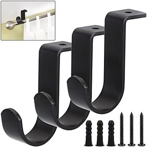 Sumnacon 3Pcs Ceiling Mount Curtain Rod Brackets,Metal Single Curtain Rod Hanging Brackets for 5/8-1Inch Rod,Heavy Duty Rod Brackets for Living Room Bedroom Curtain Drapery Rod, Black