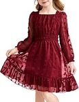 Arshiner Girls Dresses Long Sleeve Square Neck Swiss Dot Casual Flowy Dress