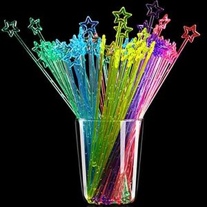 100 Pieces 9.1 Inch Swizzle Sticks Cocktail Stirrers Plastic for Bar Disposible Plastic Star Top Crystal Swizzle Sticks (Multicolor)