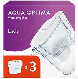 Aqua Optima Liscia Caraffa Filtro Acqua e Cartucce Filtro Acqua 3 x 30 Giorni Evolve+, Capacità 2,5 Litri, per Riduzione di Microplastiche, Cloro, Calcare e Impurità, Bianc