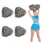 6pcs Cheerleading Pom Poms with Handle Cheerleader Pompoms Metallic Foil Pom Poms Cheerleader Outfit Accessories for Sports Team Spirit Cheering Party Dance Night Party (Mixed Color)