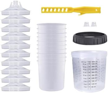 Aflybltol Disposable Paint Sprayer Mixing Cup for Automotive Paint Gun, HVLP Paint Spray Paint Gun 20 Ounce (600ml) Kit with 10 Cups and Lids System, 1 Hard Cup with Retainer Ring and 2 Plugs