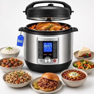 KINGBULL 14-in-1 Electric Pressure Cooker 8 Quart, Stainless Steel Multi Cooker with LCD Display and Knob Control, Slow Cooker, Rice Cooker, Steamer, Sauté, Yogurt Maker, Warmer, DIY Mode
