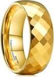 King Will GLORY 6mm/8mm Matte Finish/Polished Tungsten Carbide Ring 24K Gold Plated Comfort Fit Wedding Band Beveled Edges/Step Edges, U 1/2(63.36mm), Tungsten, No Gemstone