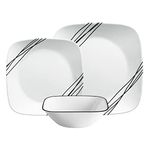 Corelle Dinnerware Set (12pc, Simple Sketch)-Dinner for 4 Includes x: Dinner Plates, Side & Bowls 3 X More Durable, Half The Space Weight of Ceramic up to 80% Recycled Glass, 1146920