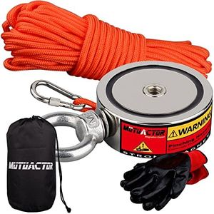 MUTUACTOR Strong Fishing Magnets Combined 700lbs Pull Force,Double Sided Retrieval Magnet N52 Neodymium Magnets Heavy Duty with 20m Durability Rope for Fishing and Magnetic Recovery Salvage