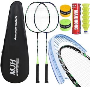 MANJHONG 2 Player Aluminum Badminton Rackets, Lightweight Badminton Set with Shuttlecocks, Grip Tapes & Racquet Bag, Black(6X Birdies)