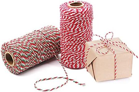 Benvo Christmas Twine 2-Pack Red White Green Cotton Twine and Red White Cotton String Rope Ribbon Cord for Wrapping, Baking, Butchers, DIY Crafts, 656 Feet