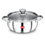 AVIAS INOX IB Belly Cookpot / 14cm Stainless Steel Cookpot with Glass Lid/Induction and Gas Stove Friendly/Rust-Resistant Cookware/Steam Vent Pot/Silver / 14cm