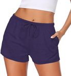 Ekouaer Women Pajama Shorts Comfy Lounge Bottom with Pockets Stretch Strip Sleepwear Drawstring Pj Bottoms Sleep Shorts Small Navy Blue