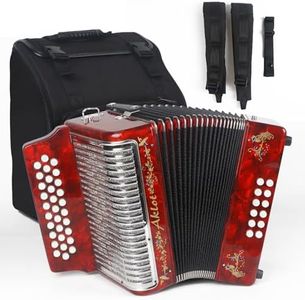 AKLOT 31 Key 12 Bass Accordion, FBE,Celluloid Body, Metal Cover Accordions Louder Clearer Timbre than Plastic,Luxury Thicker Backpack,Straps,Embedded Imitation Diamond 31 Buttons Diatonic Acordeón Red
