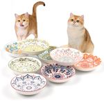 Cat Bowls Ceramic Cat Food Bowl 5.5 Inches Cat Dishes And Bowls Cute Kitten Bowl Whisker Fatigue Cat Bowl Wide Shallow Cat Feeding Bowls Set Cat Plate Cat Bowl Microwave and Dishwasher Safe (Floral)