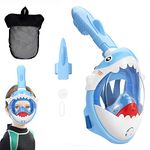 Snorkel Mask Full Face Kids, 180° Panoramic View Snorkeling Mask Safety Free Breathing Diving Mask with Anti-Fog and Anti-Leak Design Dry Top Snorkel Set Suitable for Kids Gift (Blue)