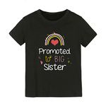 Baby Girl Promoted to Big Sister T Shirts Tops Older Sister Tees Sibling Clothes Outfit (Rainbow-Black, 3-4 Years)