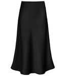 Women's Satin High Waist Hidden Elasticized Waistband Flared Casual A Line Midi Skirt, Black, XX-Large