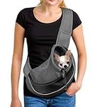 Small Dog Puppy Sling Carrier, Hands-Free Cat Carry Bag Mesh Pet Dog Papoose Pouch Tote Adjustable Padded Shoulder Pet Sling with Pocket & Collar Hook Pet Safety Carrier for Daily Walking Subway,L