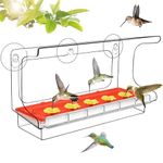 LUJII All One Piece Window Hummingbird Feeder with 5 Strongest Suction Cups, 20 fl.oz Hummer Feeder for Outside, Removable Lift-up Nectar Tray with 5 Feeding Ports, Gift for Bird Lover (Clear)