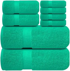 Infinitee Xclusives Premium Green Bath Towels Set - [Pack of 8] 100% Cotton Highly Absorbent 2 Bath Towels, 2 Hand Towels and 4 Washcloths - Luxury Hotel & Spa Quality Bath Towels for Bathroom