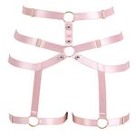 PETM•HS Women's Punk Pentagram Harness Garter Belt Stockings Leg Waist Body Caged Strap Frame Lingerie Gothic Halloween Dance Club Party Rave Wear (Pink C)