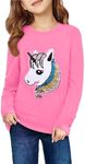 Arshiner Girls Tees Rose Red Long Sleeve T Shirt Flip Sequin Unicorn Crewneck Cotton Casual Tunic T-Shirts