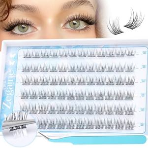 Zegaine Self Adhesive Eyelashes Clusters Natural Look Self Adhesive Lash Clusters Kit Short CC Curl Reusable Natural Cluster Lash Clear Band No Glue Needed DIY Lash Extension Kit With Tweezers 10-12MM