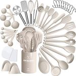 Silicone Kitchen Utensils Set, AIKKIL 43 Pcs Heat Resistant Cooking Utensils Set, Turner, Tongs, Spoon, Spatula, Kitchen Gadgets Tools Set for Nonstick Cookware, Khaki(Dishwasher, BPA Free)