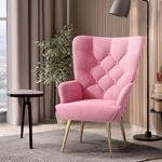 Aivermeil Modern Accent Chair Upholstered Armchair with Scooped Arms Velvet Accent Chairs for Living Room, Button Tufted Armchair with Metal Legs Thick Padding for Bedroom Pink