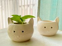 LOCALKALA Local Kala's Elegant Ceramic Cat Planters (Set of 2) for Miniature Plants, Bonsai and Succulent. Perfect for Table/Desk/Gifting/Garden.