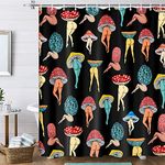 Funny Mushroom Butt Shower Curtain, Fun Cute Sexy Butt 70S 80S Fabric Shower Curtains for Bathroom Hippie Psychedelic Aesthetic Colorful Unique Cool Cloth Black Shower Curtain with 12 Hooks 70X70IN