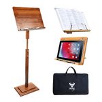 Bamboo Music Stand for Sheet Music with Carrying Bag, Portable Wood Music Stands Holder Foldable with Case Adjustable Height 45.3''-53.1'' for Guitar Violin Piano Manhasset