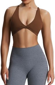 Aoxjox Women's Workout Sports Bras Fitness Backless Padded Sienna Low Impact Bra Yoga Crop Tank Top (Dark Brown, X-Large)