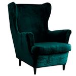 Qelus Wingback Chair Covers 2 Piece Set, Velvet Wing Chair Slipcover Stretch Armchair Cover, Removable Elastic Furniture Protector for Wingback Chairs Living Room Bedroom Hotel, Green