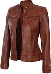 Brown Leather Jacket For Womens - Cafe Racer Leather Jackets Women | [1315003] Ddge Cognac, M